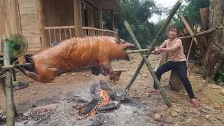 Roast Whole BIG SPICY PIG 50KG with 5 Bamboo - BBQ Spicy Foods - Farm Life, Free Bushcraft