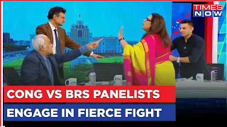 Congress Vs BRS Senior Panelists Engage In Fierce Fight, Navika Kumar Calms Them Down | Poll Results