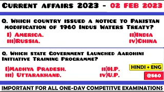 02 February 2023 Current Affairs Questions | Daily Current Affairs | Current Affairs 2023 Feb |