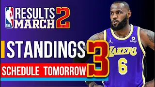 NBA Standings today | NBA games today. March 2, 2024 GAME RESULTS TODAY | Schedule & Scoreboard