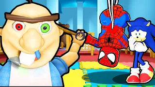 SONIC AND SPIDERMAN VS ESCAPE BABY BOBBY DAYCARE IN ROBLOX