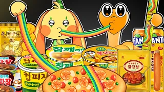 💛Convenience Store Yellow Food MUKBANG - Bunzo Bunny VS Orange | Rainbow Friends | Poppy Playtime