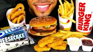 ASMR BURGER KING ANGRY WHOPPER OREO CHEESECAKE MUKBANG EATING CHICKEN NUGGETS ONION RINGS FRIES