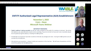 WVABLE - ENTITY Authorized Legal Representative (ALR) Establishment Training