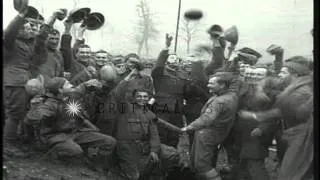 U.S.105th Field Artillery troops celebrate armistice news and the United States f...HD Stock Footage