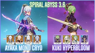 C0 Ayaka Mono Cryo & C6 Kuki On-Field Hyperbloom | Spiral Abyss 3.6 | Genshin Impact