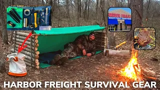 Solo Overnight Doing a $100 Harbor Freight Survival Challenge in The Woods and Ribeye on a Stick