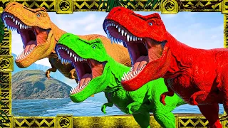 Captain America I-Rex vs Colorful Dinosaurs: Spiderman Joins the Ultimate Dino Battle!