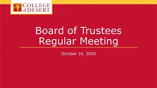 Board of Trustees Regular Meeting 10-16-2020