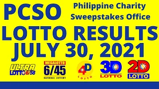 LOTTO RESULTS | JULY 30, 2021 Ultra Lotto 6/58 | Megalotto 6/45 | 4Digit | 3Digit | EZ2 | PCSO