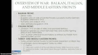 WWI: the Eastern Front, Balkan, Italian, and middle eastern fronts-1914 1918