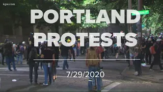 Protesters gather in downtown Portland amid mixed messages about departure of federal officers