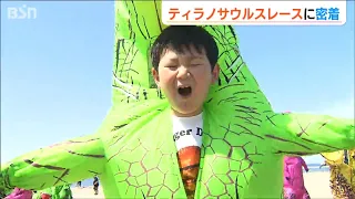 恐竜が静かな浜辺を爆走！！ティラノサウルスレース in 柏崎｜DINOSAUR RACE on a QUIET BEACH!