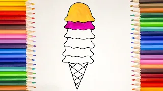 Ice cream 🍦 Drawing, Painting, Coloring for Kids and Toddlers | Learn drawing#icecream