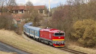 Posilové vlaky na biatlon do Nového Města na Moravě v podání 754 077 a 754 067 10.2. a 17.2.2024