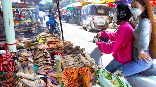 Pumpkin flower, Dragon fruit, Fried Banana,Grilled Meat, & Soup -Cambodian Street Food In Phnom Penh