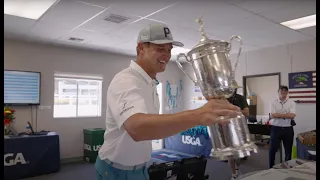 Bryson DeChambeau Arrives at Torrey Pines, Returns U.S. Open Trophy