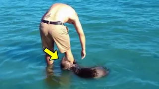 Man Enters The Water, Then Something Grabs His Foot. He SCREAMS When He Sees..