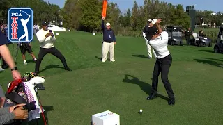 Tiger Woods gives son Charlie INSTANT feedback on his swing