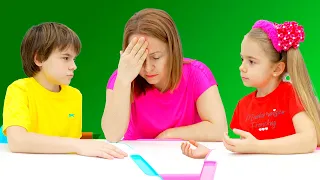 Mommy and Anabella help Bogdan be organized for school