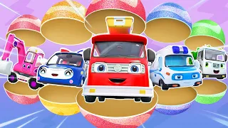Five Little Surprise Eggs - Learning Vehicles | Fire Truck, Police Car | Kids Song | BabyBus