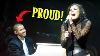 this is how nick jonas reacts when demi lovato hits high notes in front of him!!