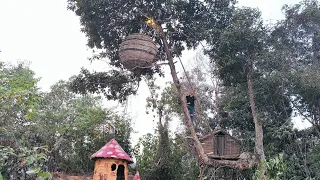 The most beautiful round shelter hanging from a tree.Entirely made from bamboo