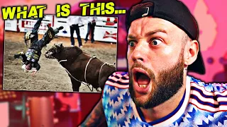 Irish Guy's FIRST TIME Seeing Bull Riding Wrecks...  ||  Part 1...
