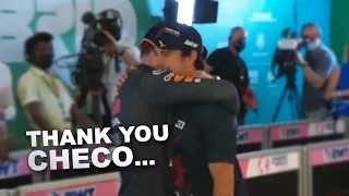Backstage Verstappen and Perez embrace each other after winning the World Championship