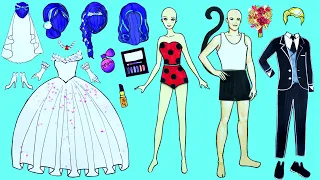 Vestido De Muñeca De Papel - Paper Craft Costume Wedding Ladybug And Cat Noir - Woa Doll Español