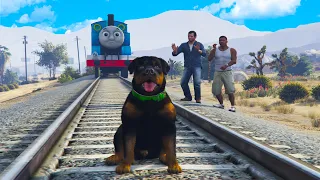 Chop Meets Thomas The Train Engine in GTA 5 (funny)