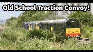 Old School Traction CONVOY...!  D8096 + D8107 + 26007 + 37703 at Burton-On-Trent 27/06/2022