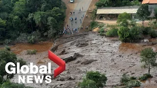 Aerial footage shows extensive damage from dam burst in Brazil