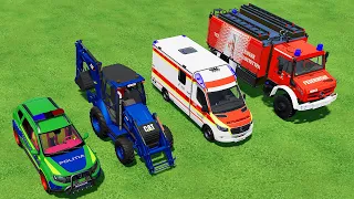 TRANSPORTING POLICE CAR , LOADER BACKHOE , AMBULANCE , FIRE DEPARTMENT ! Farming Simulator 22