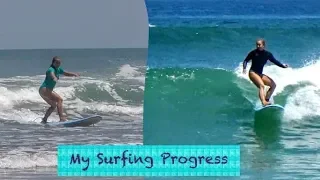 my SURFING progress in 1 WEEK - Kima Surfcamp BALI,  Indonesia (Learning how to surf + MY REACTION)