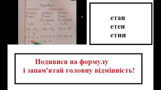 Етан, етен, етин. Подивися на формулу і запам'ятай головну відмінність.