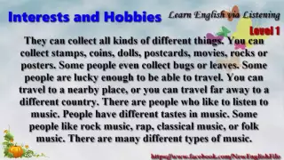 Learn English via Listening Level 1 Unit 29 Interests And Hobbies