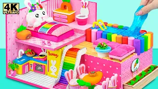 How To Build Cute Pink Bunny House with Bedroom, Kitchen, Rainbow Slime Pool ❤️ DIY Miniature House