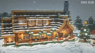 Minecraft: How To Build a Winter Log Cabin Tutorial (#3) | 마인크래프트 건축, 겨울 통나무 집, 인테리어