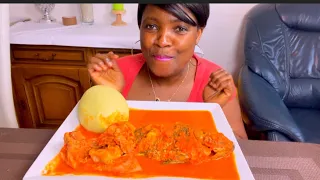 Asmr Tilapia fish +chicken tomatoes soup with Fufu mukbang bang (eating show no talking