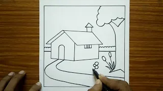 ঘর দিয়ে একটি সুন্দর দৃশ্য কিভাবে আঁকতে হয়||House Drawing||