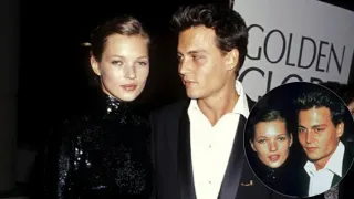 Johnny Depp and Kate Moss arrive at the 1995 golden globe awards