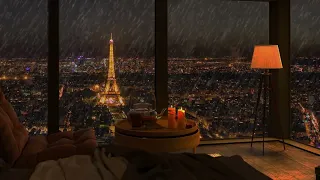 Fall Asleep Instantly with Calming Rain Sounds🎧Cozy Paris Bedroom With View Of The Eiffel Tower