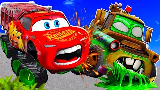 Big & Small:McQueen HERO and Mater vs MONSTER MATER ZOMBIE SLIME Trailer cars in BeamNG.drive