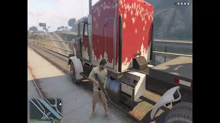 Grand Theft Auto V, car trailer truck vs the police