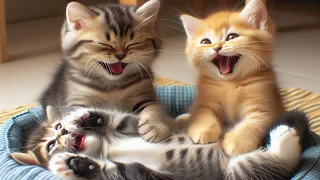 Mischief Game: Two Kittens Pick a Fight with a Cat  🥰 A Classic Encounter 🤣 So funny and cute.