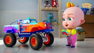 Wheels On The Monster Truck | Monster Truck Song | Nursery Rhymes for Kids | Happy Tots