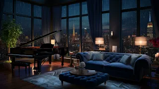 Night Rain on Window with Soft Piano - Cozy City Room Ambience for Sleep and Relaxation | ASMR