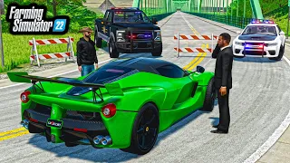 WE CAUGHT THE FUGATIVE! (POLICE CHECKPOINT) | STOLEN FERRARI | Farming Simulator 22