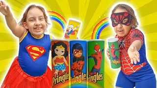 Maria Clara Pretend Playing SuperHero with Magic Pringles | الشبس السحري - MC Divertida